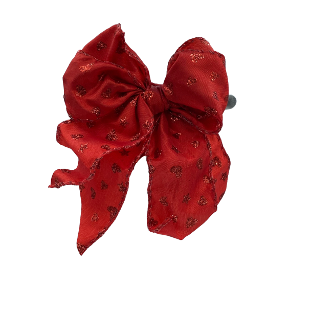 Red tail bow, slightly transparent with small hearts